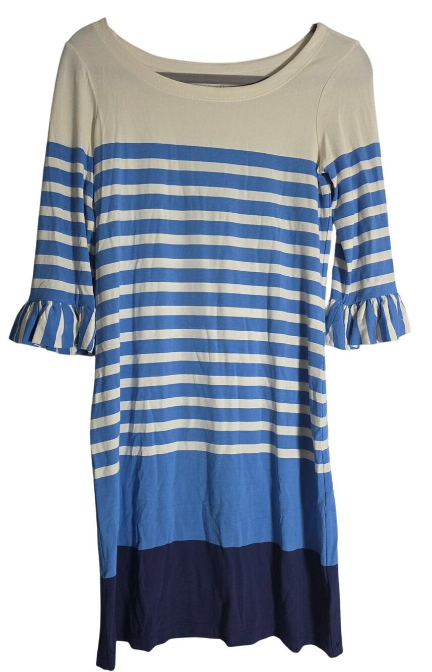 Lilly Pulitzer Womens XS Blue White Stripe Dress Ruffle Sleeve Coastal Preppy